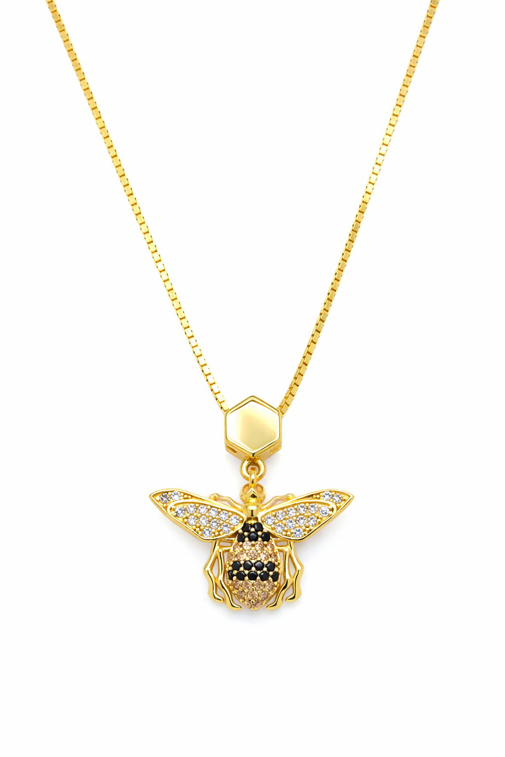 925 Ayar Gümüş Üzeri Altın Kaplama Işıltılı Arı Kolye