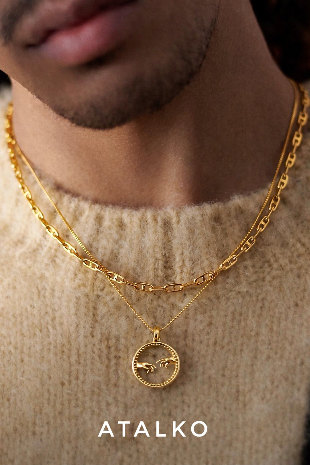 925 Ayar Gümüş Altın Kaplama Adem'in Yaratılışı Kolye