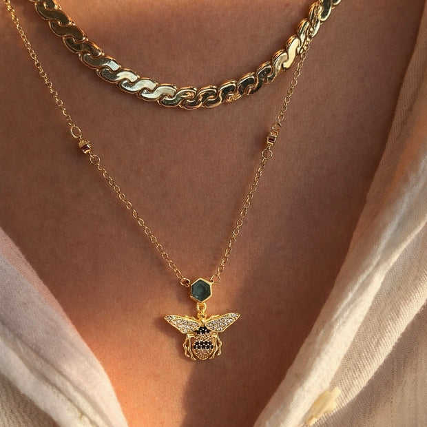 925 Ayar Gümüş Üzeri Altın Kaplama Işıltılı Arı Kolye