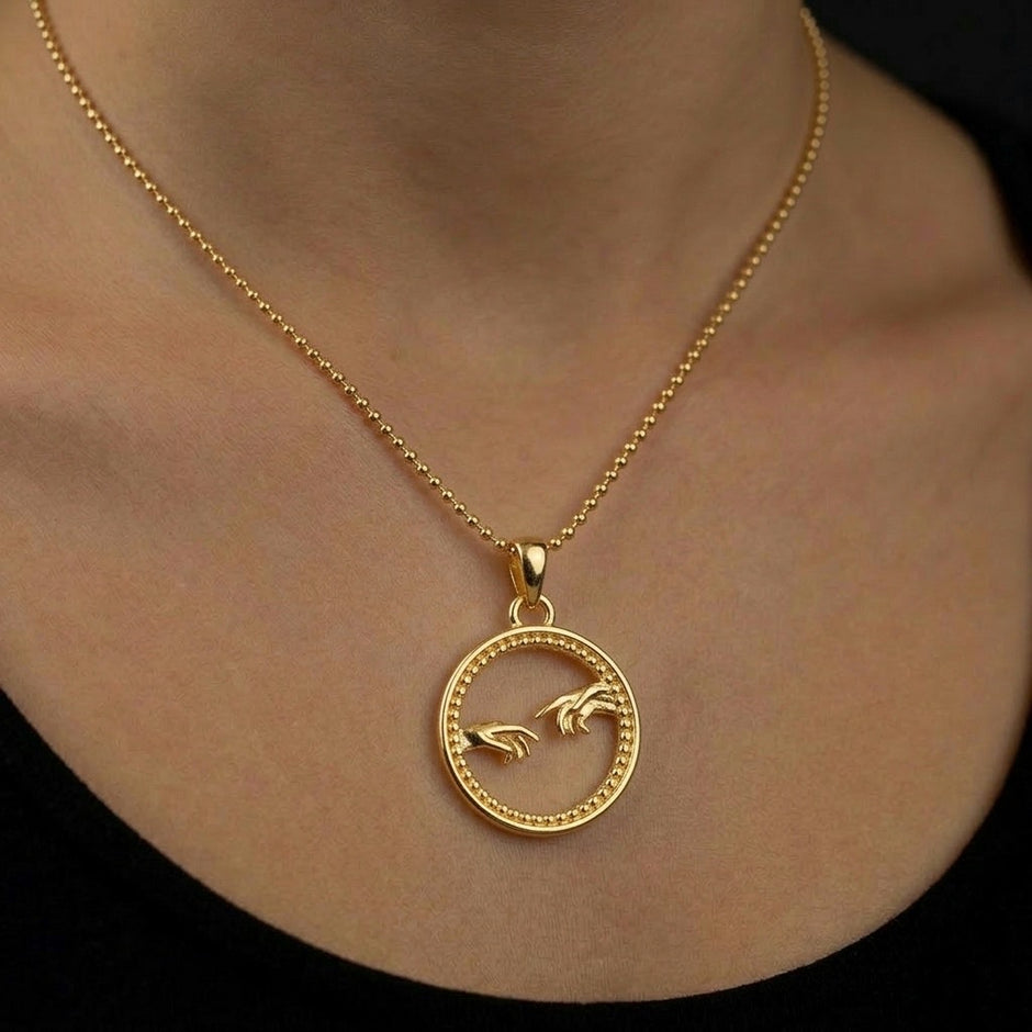 925 Ayar Gümüş Altın Kaplama Adem'in Yaratılışı Kolye