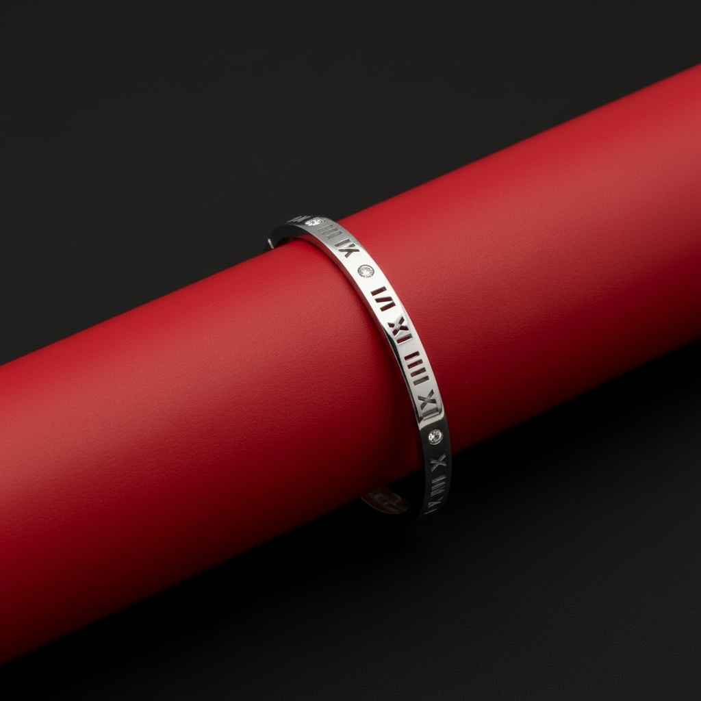 Roma Rakamı Motifli Zirkon Taşlı Şık Gümüş Bileklik 925