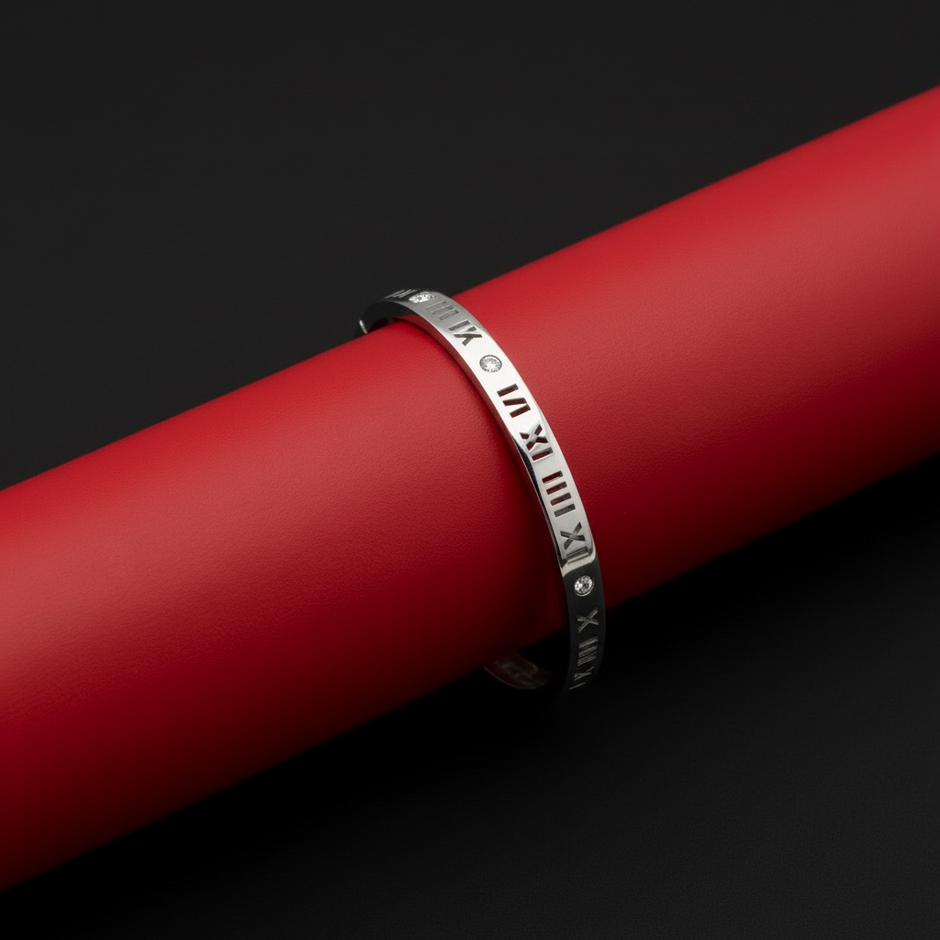 Roma Rakamı Motifli Zirkon Taşlı Şık Gümüş Bileklik 925