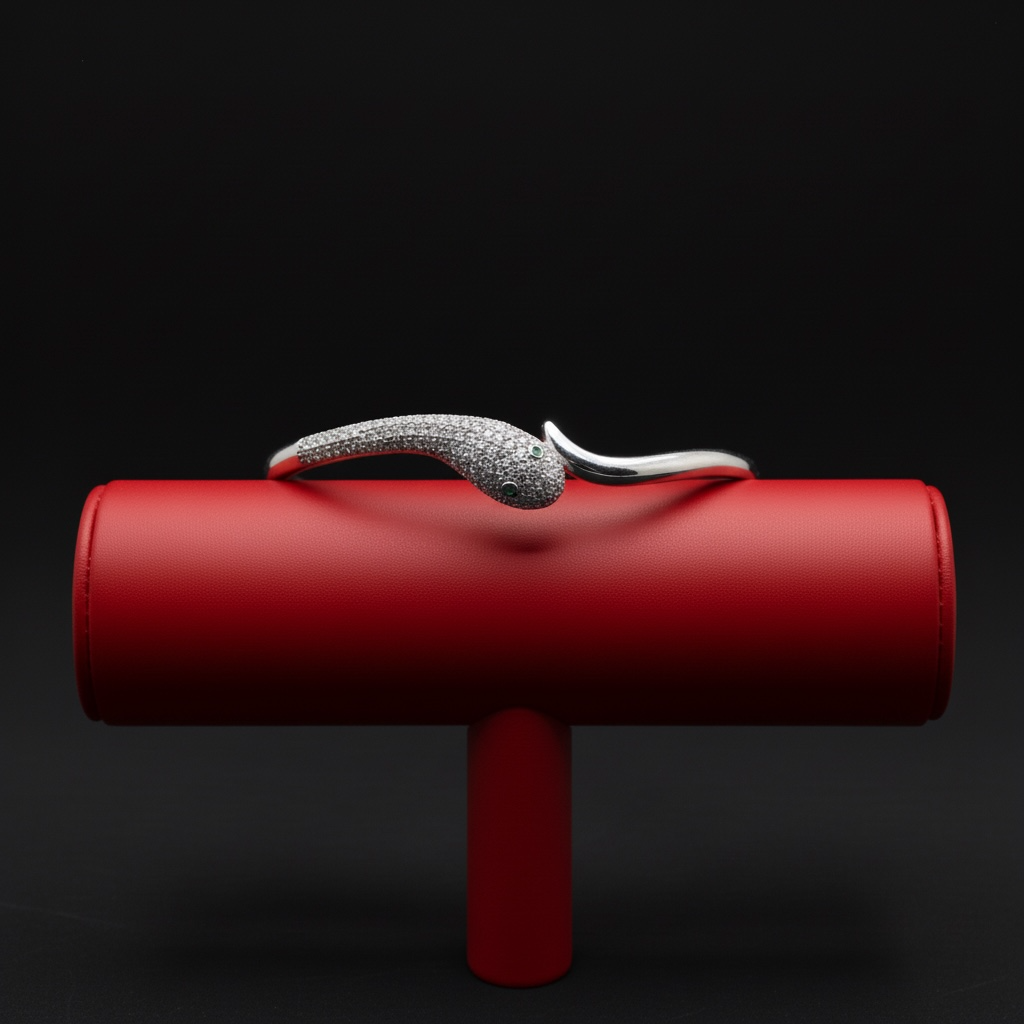 Yılan Figürlü Zirkon Taşlı Şık Gümüş Bileklik