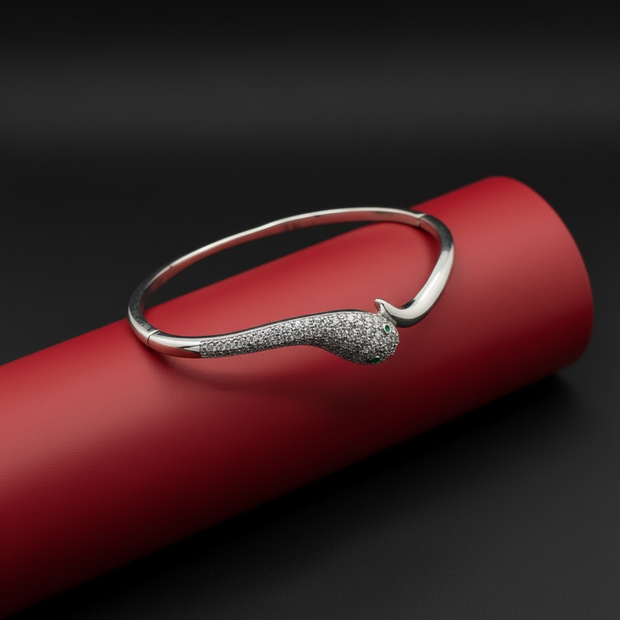 Yılan Figürlü Zirkon Taşlı Şık Gümüş Bileklik