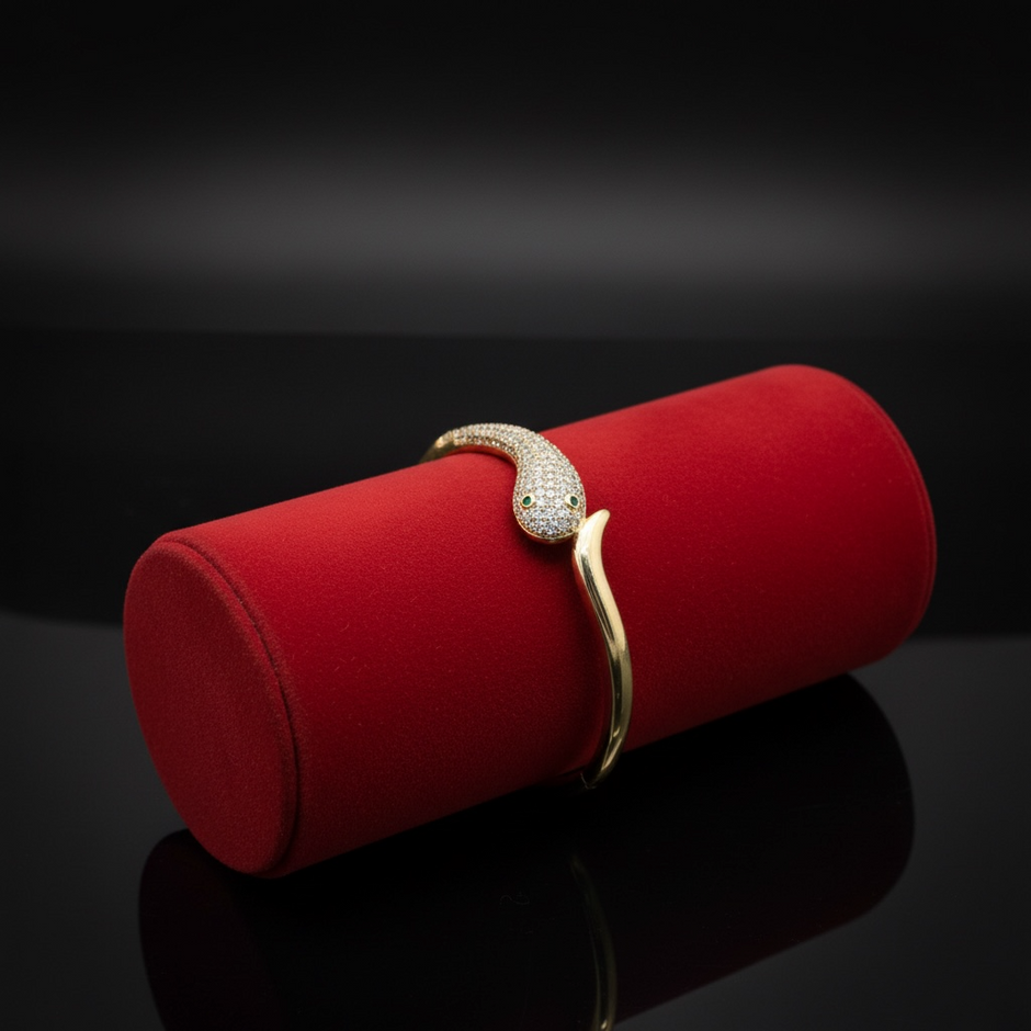 Yılan Figürlü Zirkon Taşlı Şık Gümüş Bileklik