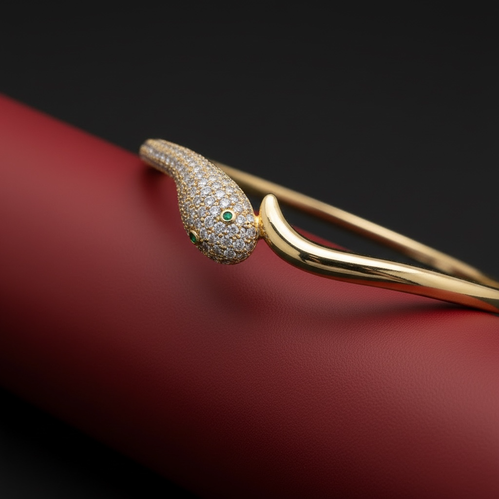 Yılan Figürlü Zirkon Taşlı Şık Gümüş Bileklik